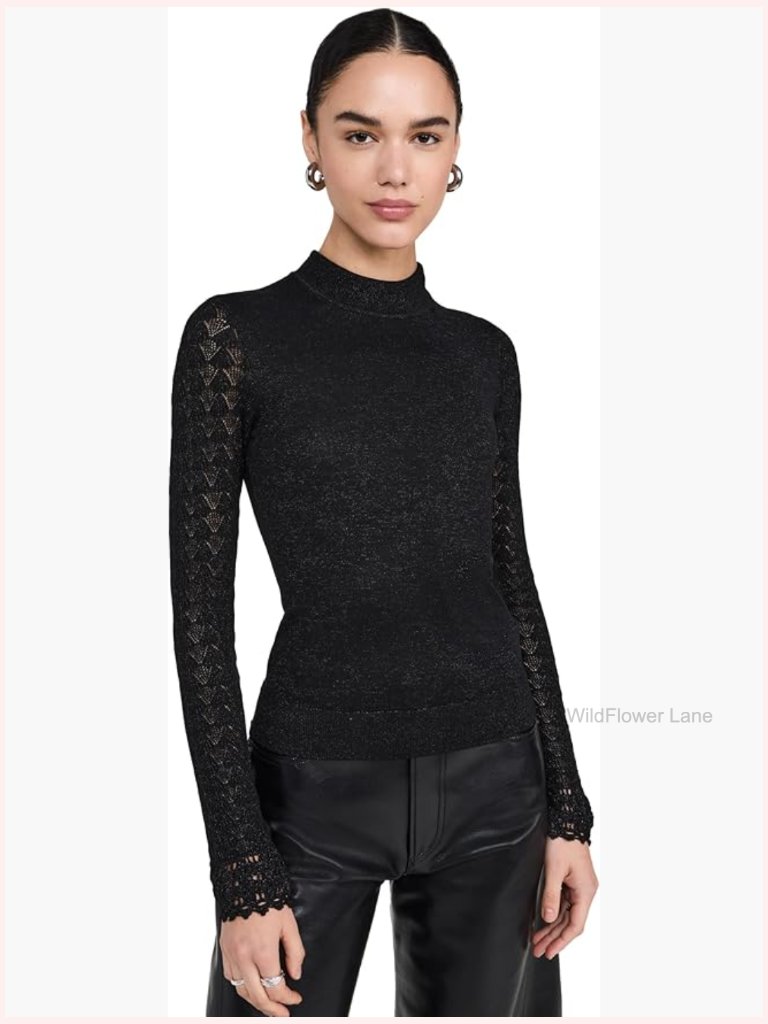 Page Mock Neck Long Sleeve T-Shirt Pointelle Knit